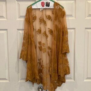 Boho Embroidered Sheer Tunic - Mustard